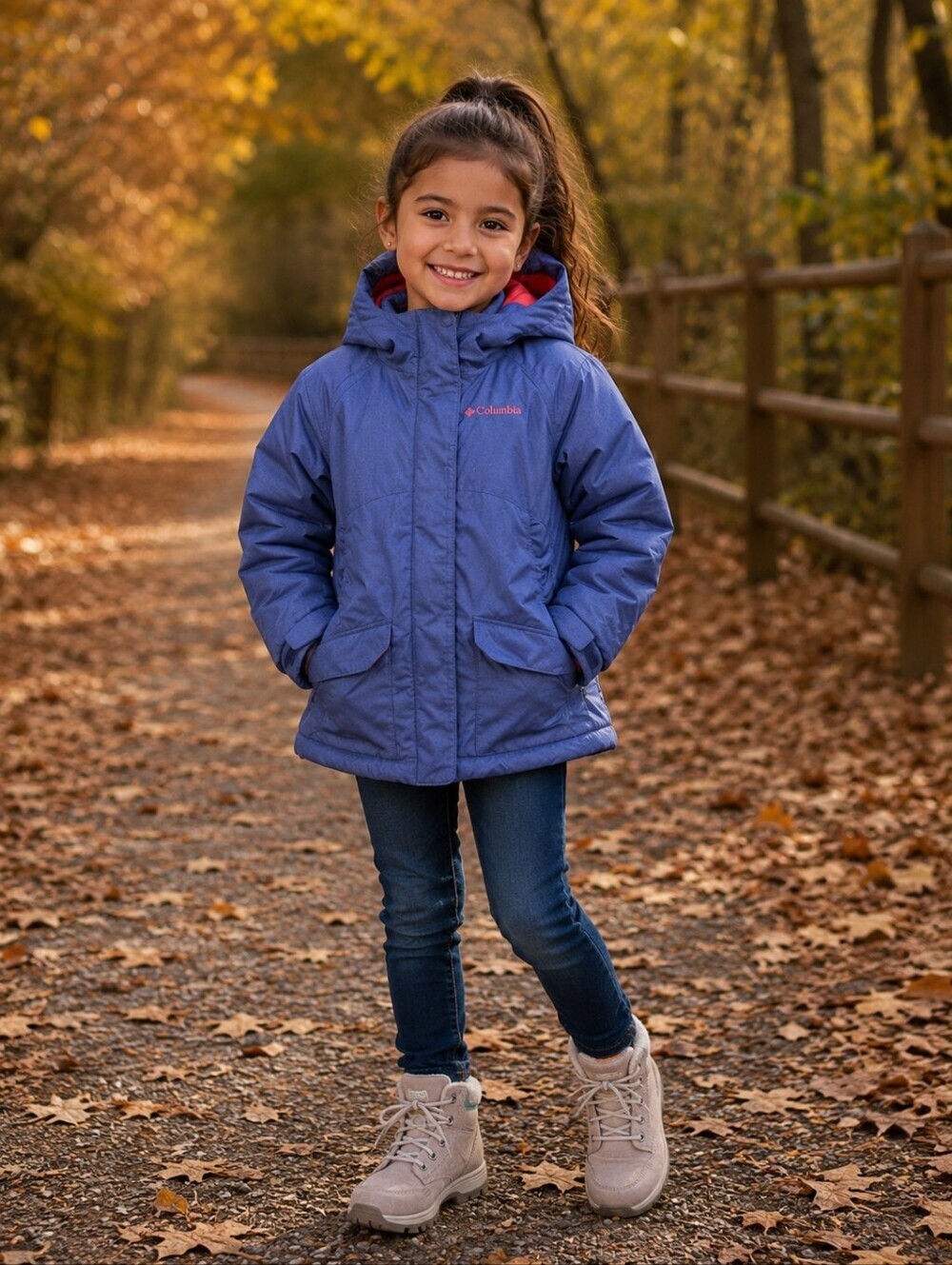 Columbia Girls Blue Hooded Winter Jacket XS 6-7 Omni-Shield Insulated Coat